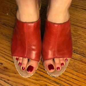 Born Leather Red & Floral Platform Slip On Sandals